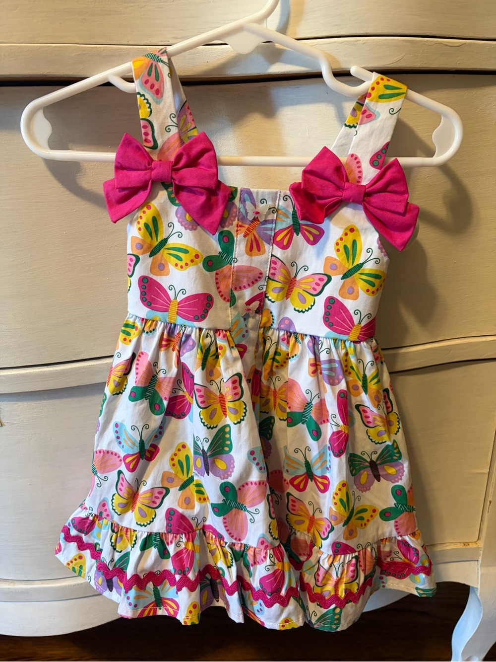 NWT White Dress with Pink Bows and Multicolor Butterfly Print